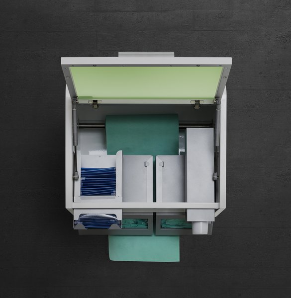 Подвесной шкаф с диспенсерами для хранения одноразовых материалов в медицинском кабинете