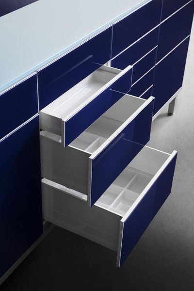 выдвижные ящики от мебель для стоматологического кабинета серии SOUL, синий цвет
