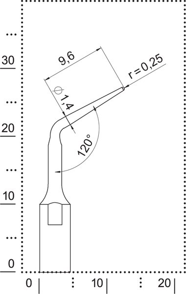 Размеры насадки P1 для удаления зубных отложений с поверхности корня