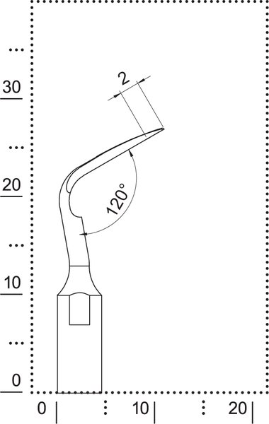Размеры насадки S7 для интерпроксимального скалинга в межзубных областях