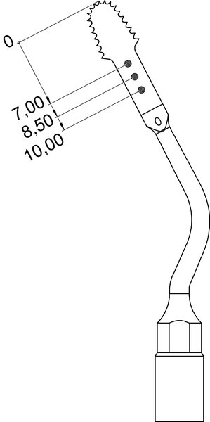 Размеры насадки OT12S для остеотомии с затруднённым доступом </br>(толщина 0,25 мм)