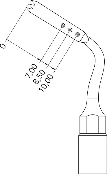 Dimensions of tip OT7S-3, principal micro-saw 0.35 mm with 3 teeth