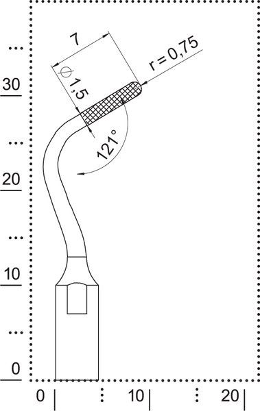Dimensions of tip CM4 for fine finishing of the crown core and the crown margin