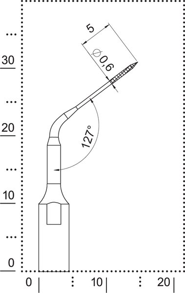 Dimensions of tip ER2 for operation in upper third of root channel