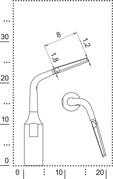 Dimensions of tip ME2 left angled for atraumatic removal of teeth
