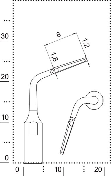 Dimensions of tip ME3 right angled for atraumatic removal of teeth