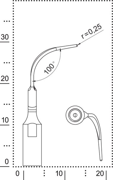 Размеры насадки P11 для удаления зубного камня и биопленки в области фуркаций