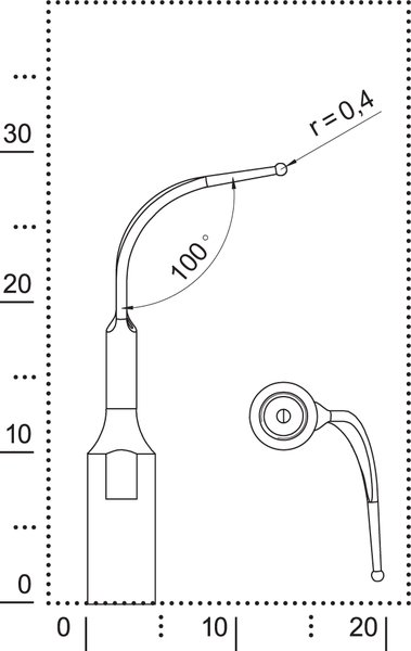 Dimensions of tip P13 for gentle subgingival concrements removal