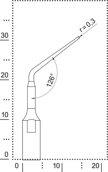 Dimensions of tip P4 for removal concrements from root surface
