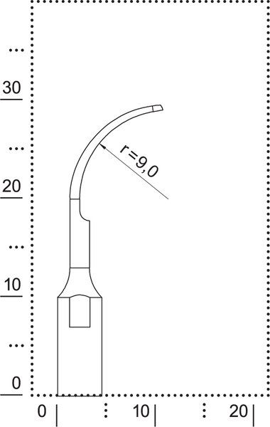 Dimensions of tip S3 for removing large areas of tartar